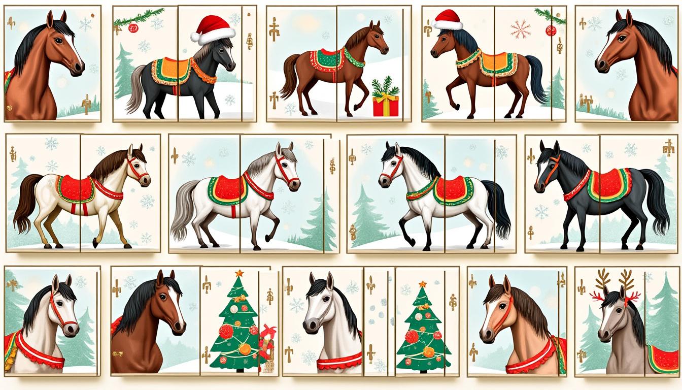 offrez un noël magique aux jeunes cavaliers avec un calendrier de l’avent équitation rempli de surprises équestres. le cadeau idéal pour faire patienter les enfants passionnés de chevaux et illuminer leurs fêtes.