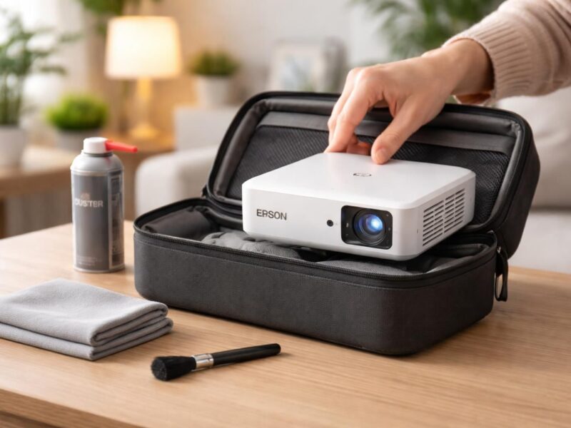Mini vidéoprojecteur Epson : transport et entretien, routine simple