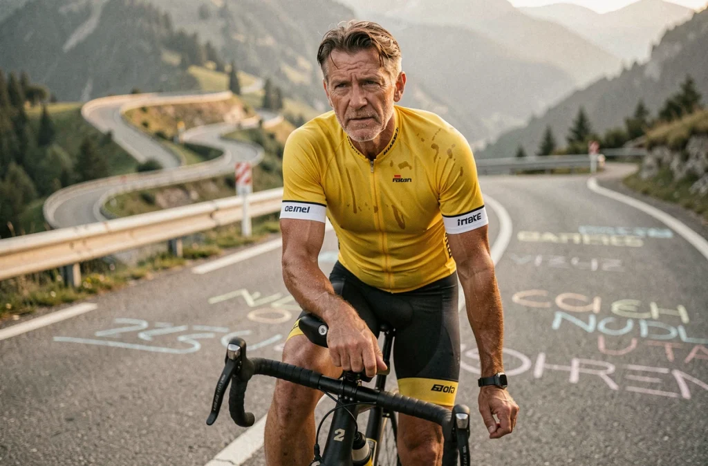 Cycliste professionnel en maillot jaune sur une route de montagne alpine, évoquant le débat autour du retour de Lance Armstrong dans le cyclisme en 2026