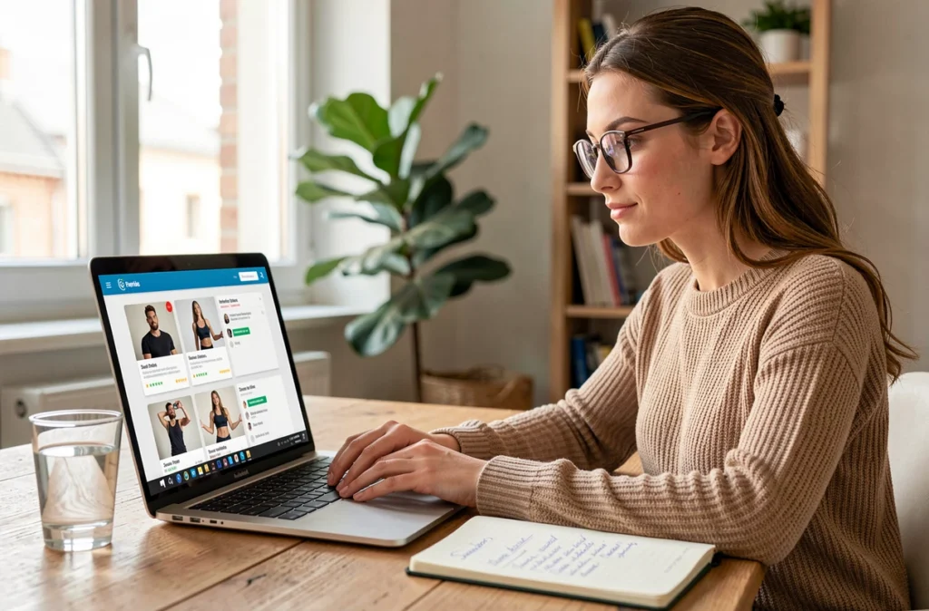 Utilisatrice consultant la plateforme Ownsport pour trouver un coach sportif en Ille-et-Vilaine